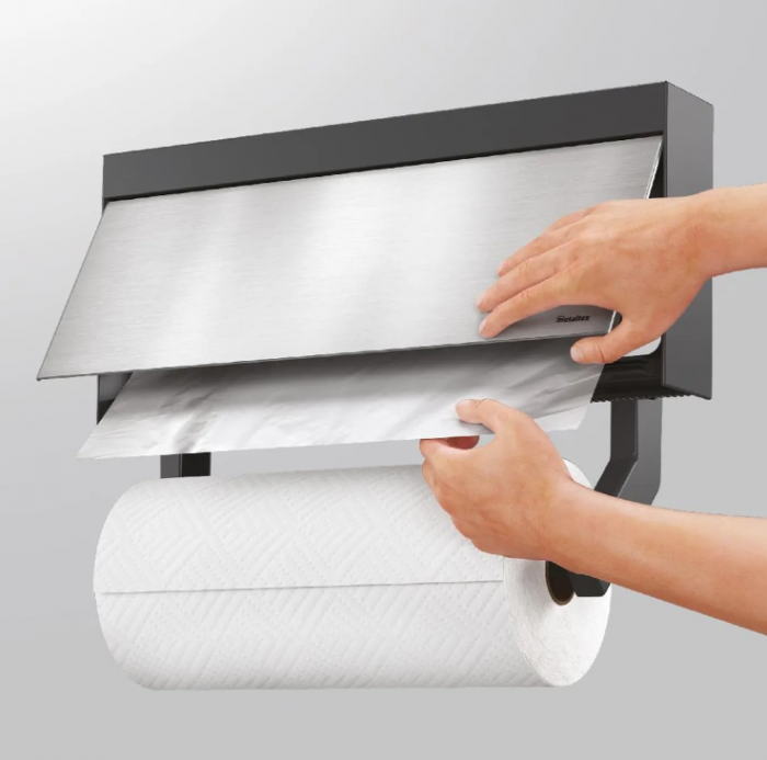 Suport rola hartie, folie aluminiu, folie alimentara si 6 carlige, Tango Inox [6]