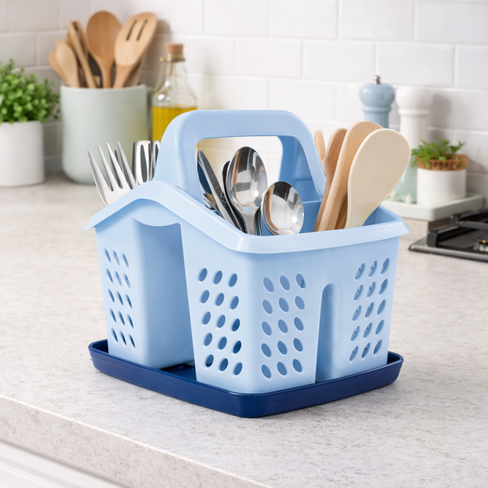 Suport/scurgator tacamuri si ustensile de bucatarie, albastru [3]
