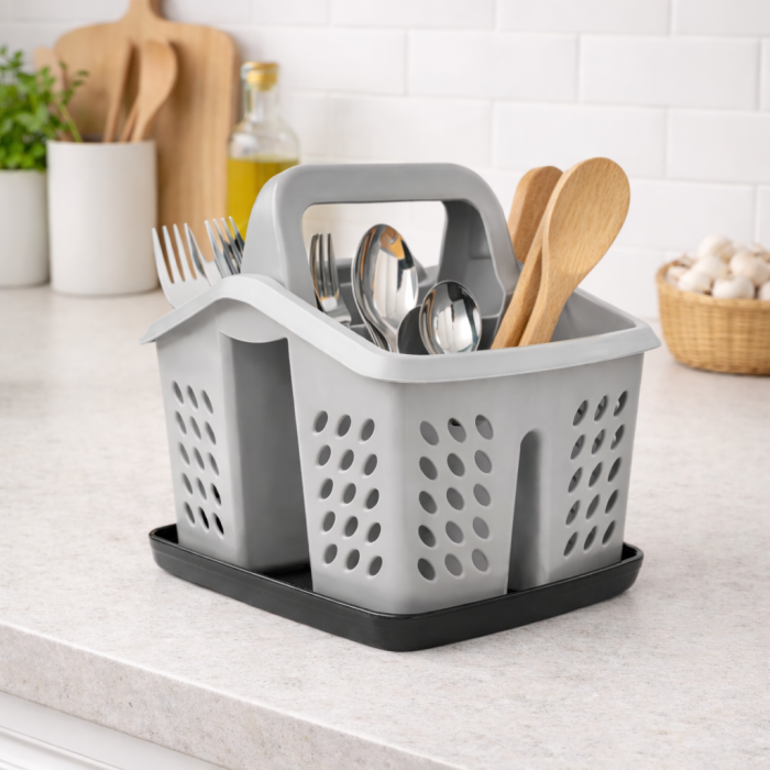 Suport/scurgator tacamuri si ustensile de bucatarie, gri [3]