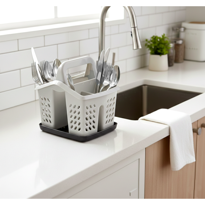 Suport/scurgator tacamuri si ustensile de bucatarie, gri [4]