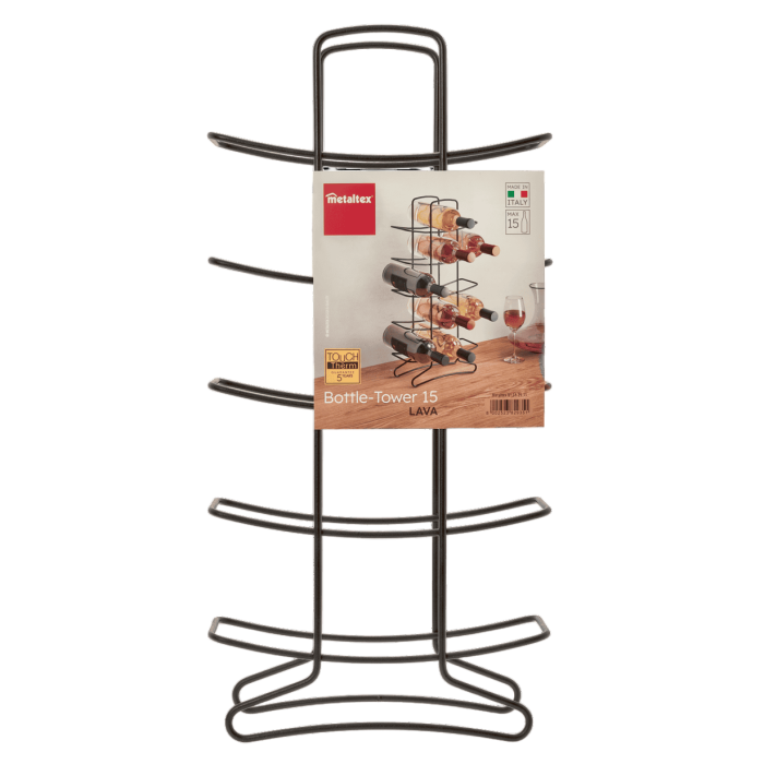 Suport, stativ pentru 15 sticle de vin, Bottle-Tower Lava, finisaj negru mat, 27x11x56 cm [5]