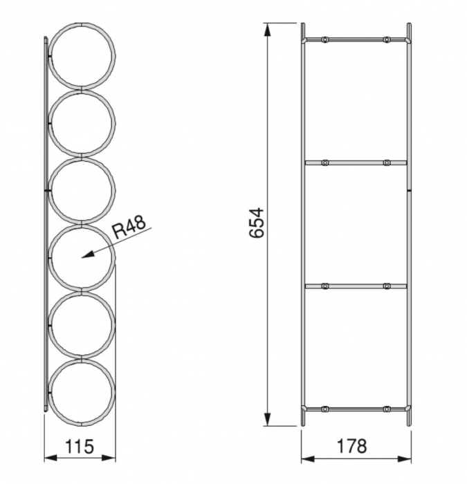 Suport suspendat pentru 6 sticle 8938211, finisaj cromat, 654x178 mm [6]