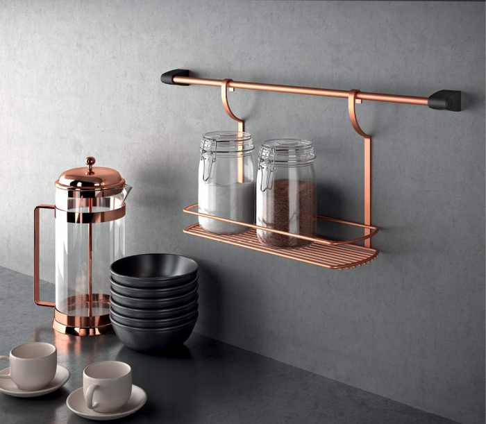 Suport suspendat pentru recipiente si accesorii bucatarie City Copper, finisaj cupru, 35x13x26 cm [2]