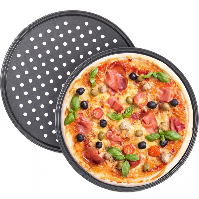 Tava rotunda pentru copt pizza, gri [2]