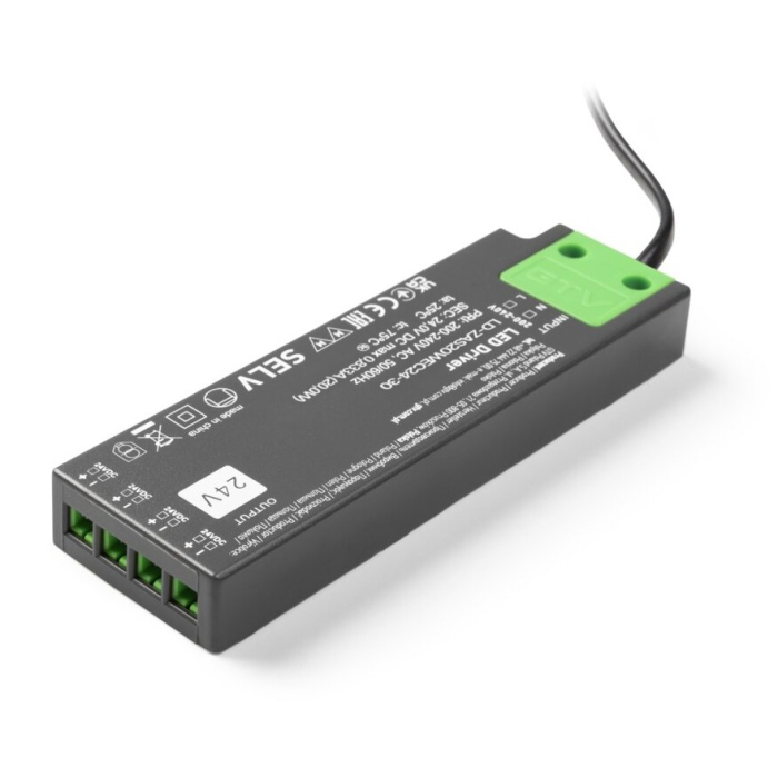 Transformator Easy Click GTV pentru bandă LED, 20W, 24V, IP20, 4 ieșiri Mini AMP, cablu 1,5 m [4]