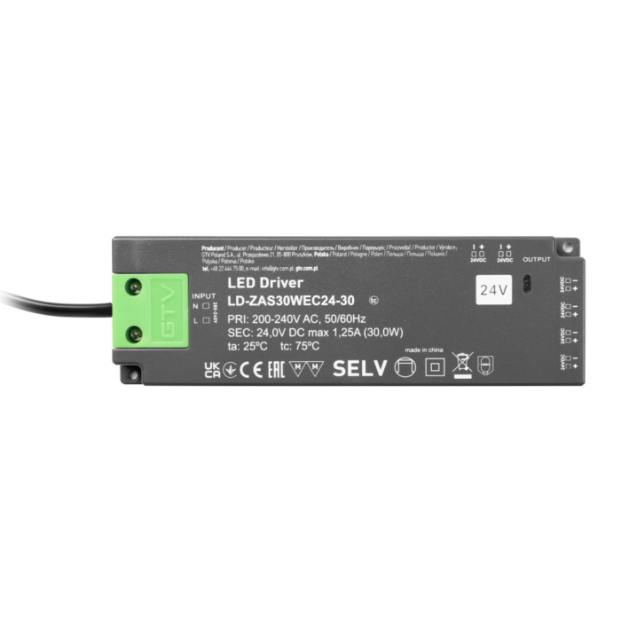 Transformator Easy Click GTV pentru bandă LED, 30W, 24V, IP20, 6 ieșiri Mini AMP, cablu 1,5 m [2]
