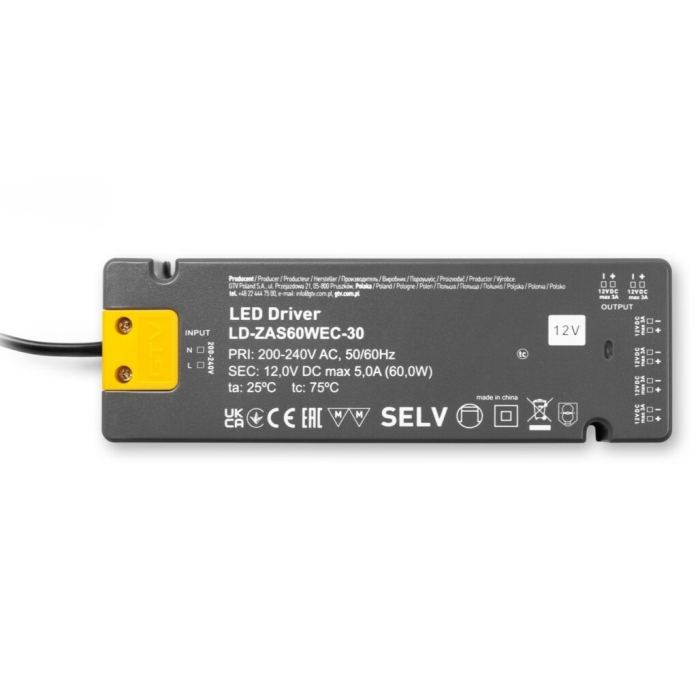Transformator Easy Click GTV pentru bandă LED, 60W, 12V, IP20, 6 prize Mini AMP, cablu 1,5 m [2]