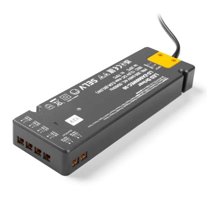 Transformator Easy Click GTV pentru bandă LED, 60W, 12V, IP20, 6 prize Mini AMP, cablu 1,5 m [4]
