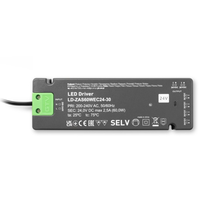 Transformator Easy Click GTV pentru bandă LED, 60W, 24V, IP20, 6 ieșiri Mini AMP, cablu 1,5 m [2]