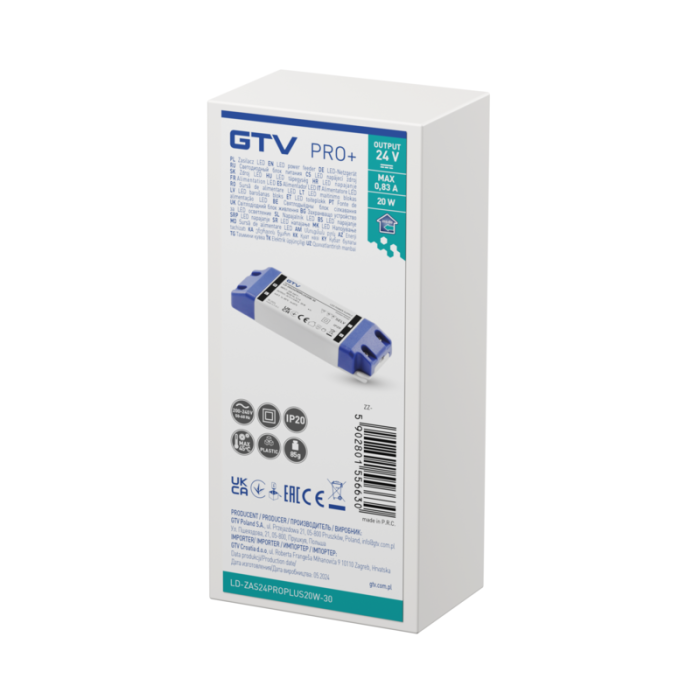 Transformator Pro+ GTV pentru bandă LED, 20W, 24V, IP20 [2]