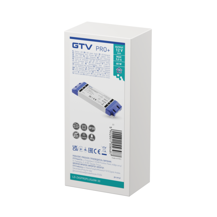 Transformator PRO+ GTV pentru bandă LED, 60W, 12V [2]