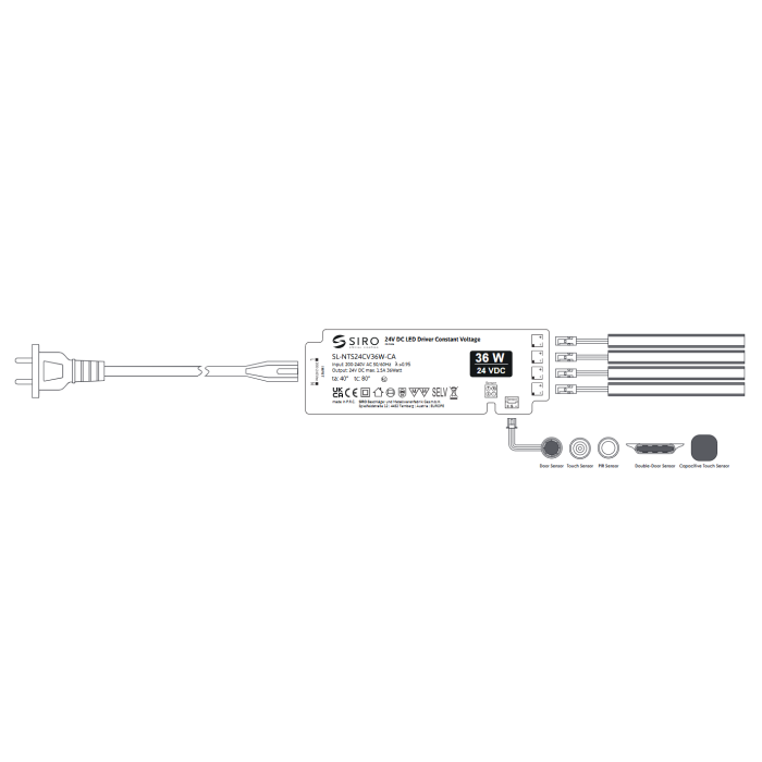 Transformator Siro pentru bandă LED, 36W, 24V DC, IP20, 4 ieșiri, cablu 1,8 m [2]