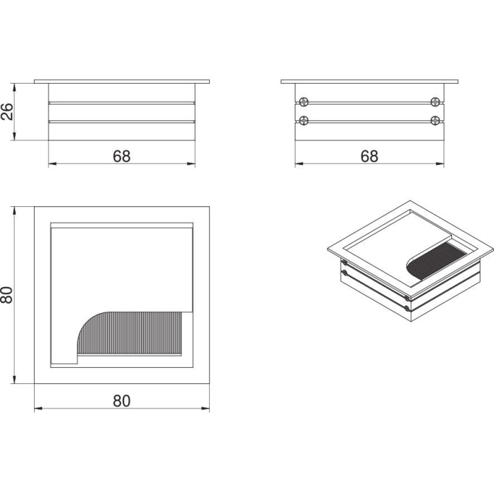 Trecere cabluri Docker Rejs, pătrată, aluminiu, 80 x 80 mm [2]
