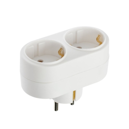 Accesorii diverse - Adaptor dublu GTV pentru priză, cu 2 prize Schuko, alb