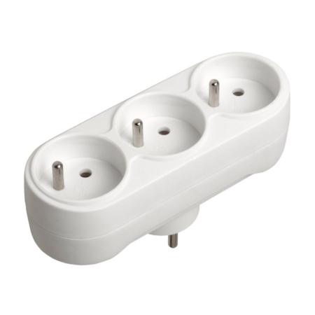 Accesorii diverse - Adaptor triplu GTV pentru priză, cu 3 prize tip French, alb