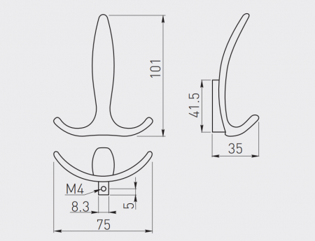 Agatatoare cuier E-018, finisaj aluminiu GT, 101x75x35 mm [3]