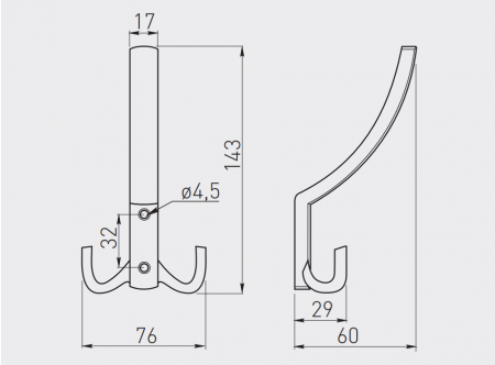 Agatatoare cuier K23 neteda, finisaj otel periat GT, 143x76 mm [1]