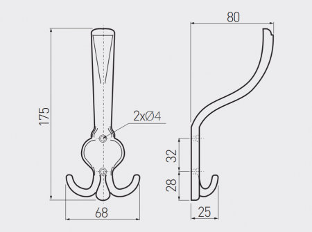 Agatatoare cuier Orvieto, finisaj alama antichizata periata GT, 175x68 mm [1]