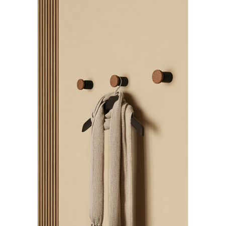 Agatatoare cuier Piece, finisaj negru mat lacuit/pluta, 48x64 mm [3]