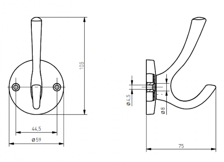 Agatatoare cuier Rhino, finisaj otel periat GT, 105x59x75 mm [6]