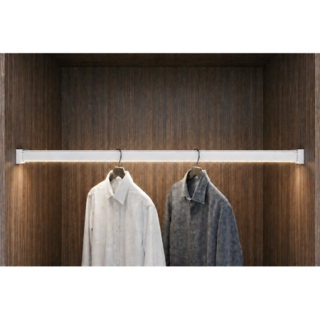 Bară haine rectangulară Adinor, cu profil pentru banda LED, alba, aluminiu, 200 cm [1]