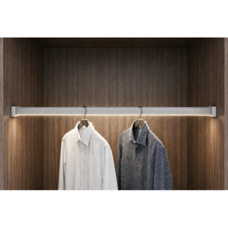 Bară haine rectangulară Adinor, cu profil pentru banda LED, gri, aluminiu, 200 cm [1]