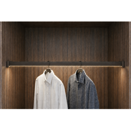 Bară haine rectangulară Adinor, cu profil pentru banda LED, maro moka, aluminiu, 200 cm [1]