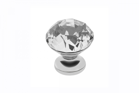 Cu cristale - Buton modern pentru mobilier CRPB, crom lucios + cristal transparent GT, D:20 mm