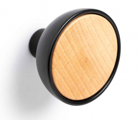 Manere si butoni - Buton pentru mobila Bol, finisaj negru mat cu fag natur, D:45 mm