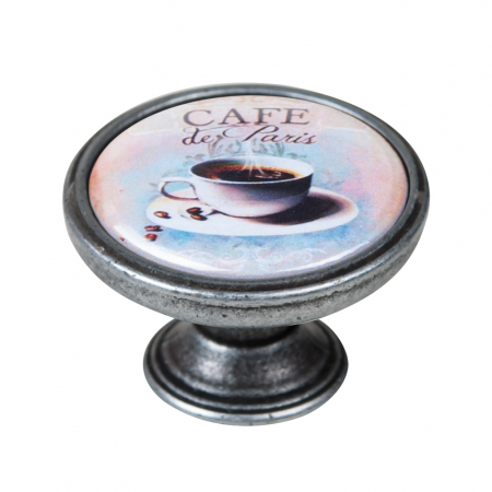 Butoni - Buton pentru mobila, Cafe3 550PT63, finisaj argint invechit, D:37 mm