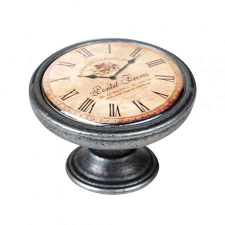 Butoni - Buton pentru mobila, Clock5 550PT24, finisaj argint invechit, D:37 mm