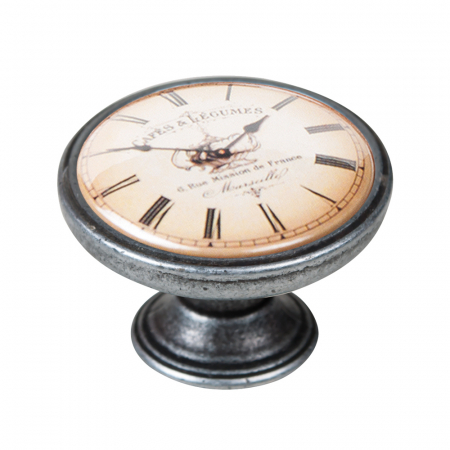 Butoni - Buton pentru mobila, Clock Cafe 550PT06, finisaj argint invechit, D:37 mm