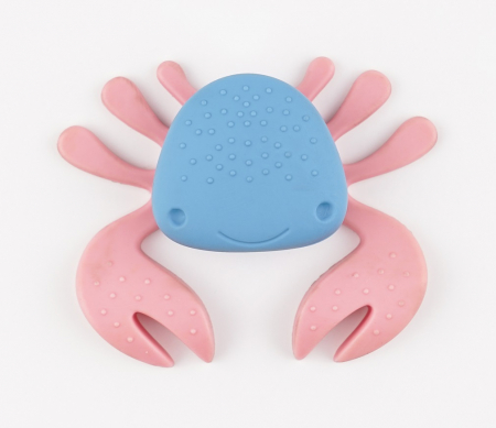 Buton pentru mobila copii Joy Crab, finisaj bleu cu clesti roz CB, 25 mm [1]