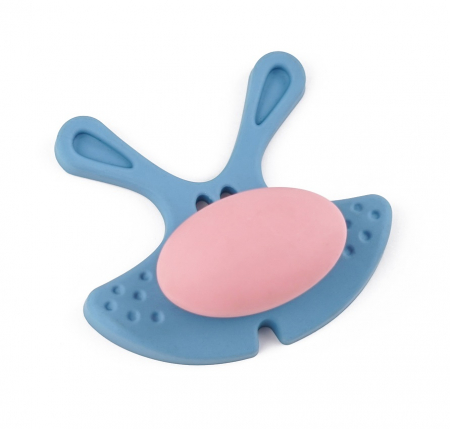 Manere si butoni pentru copii - Buton pentru mobila copii Joy Iepuras, finisaj bleu cu nasuc roz CB, 30 mm