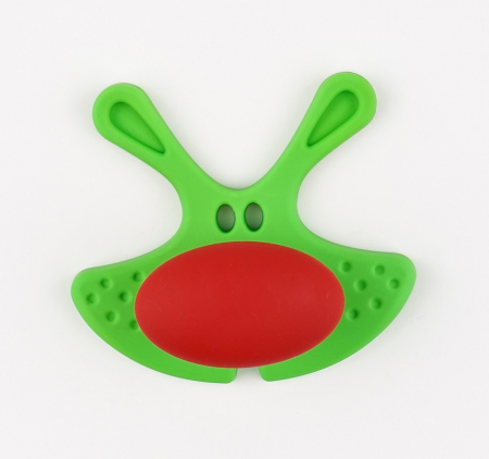 Buton pentru mobila copii Joy Iepuras, finisaj verde cu nasuc rosu CB, 30 mm [1]