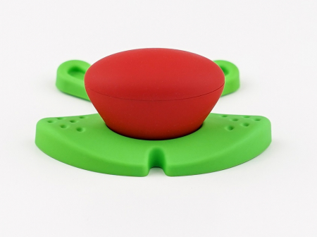 Buton pentru mobila copii Joy Iepuras, finisaj verde cu nasuc rosu CB, 30 mm [3]