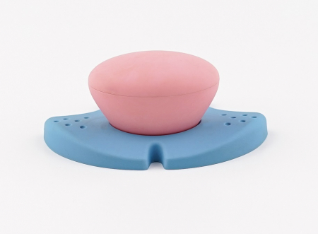 Buton pentru mobila copii Joy Pisica, finisaj bleu cu nasuc roz CB, 30 mm [3]