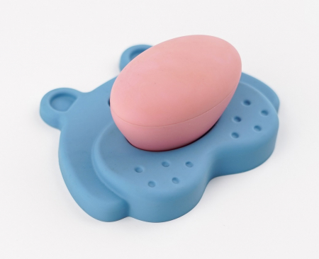 Buton pentru mobila copii Joy Ursulet, finisaj bleu cu nasuc roz CB, 30 mm [2]