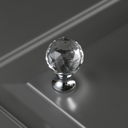 Buton pentru mobila cristal CRPA, finisaj crom lucios+cristal transparent GT, D:25 mm [2]