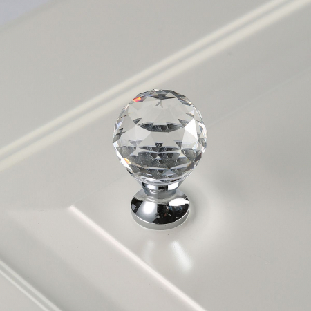 Buton pentru mobila cristal CRPA, finisaj crom lucios+cristal transparent GT, D:25 mm [1]