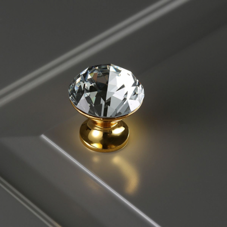 Buton pentru mobila cristal CRPB, finisaj auriu lucios+cristal transparent GT, D:30 mm [2]