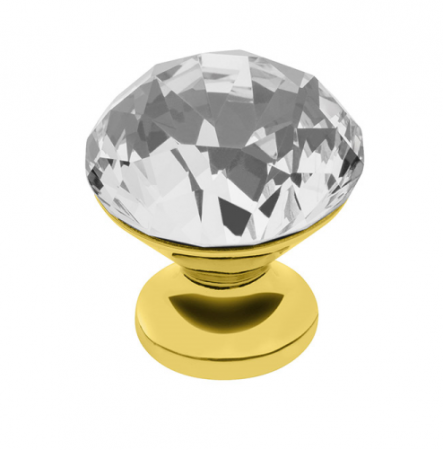Cu cristale - Buton pentru mobila cristal CRPB, finisaj auriu lucios+cristal transparent GT, D:30 mm