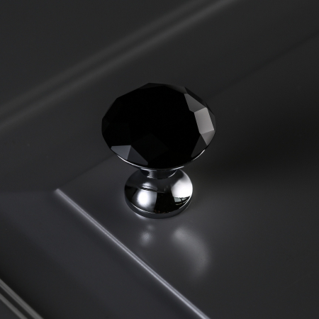 Buton pentru mobila cristal CRPB, finisaj crom lucios+cristal negru GT, D:25 mm [2]