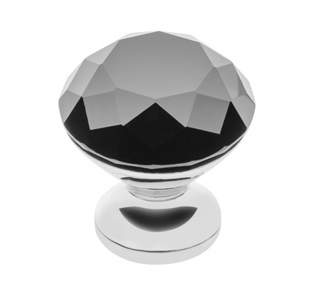 Cu cristale - Buton pentru mobila cristal CRPB, finisaj crom lucios+cristal negru GT, D:25 mm