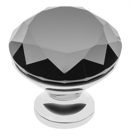 Cu cristale - Buton pentru mobila cristal CRPB, finisaj crom lucios+cristal negru, D:40 mm
