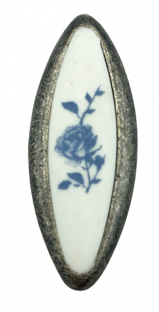 Buton pentru mobila cu insertie rasina floare albastra, finisaj argint oxidat, 32 mm [1]