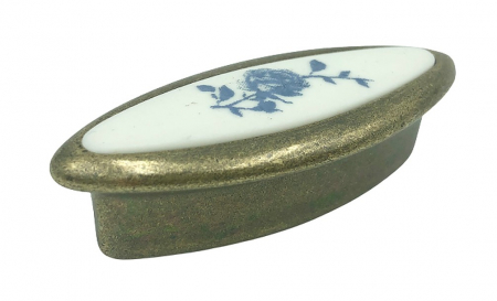 Butoni - Buton pentru mobila cu insertie rasina floare albastra, finisaj bronz oxidat, 32 mm