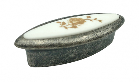 Butoni - Buton pentru mobila cu insertie rasina floare maro, finisaj argint oxidat, 32 mm