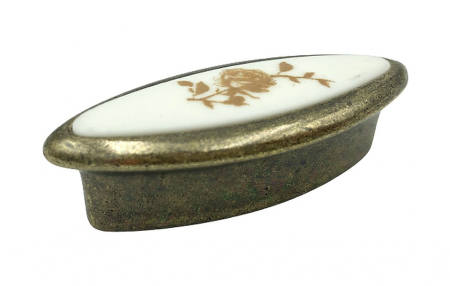 Clasice si vintage - Buton pentru mobila cu insertie rasina floare maro, finisaj bronz oxidat, 32 mm