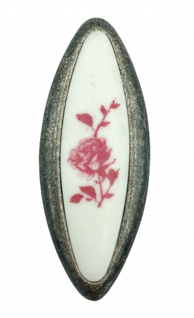 Buton pentru mobila cu insertie rasina floare rosie, finisaj argint oxidat, 32 mm [1]